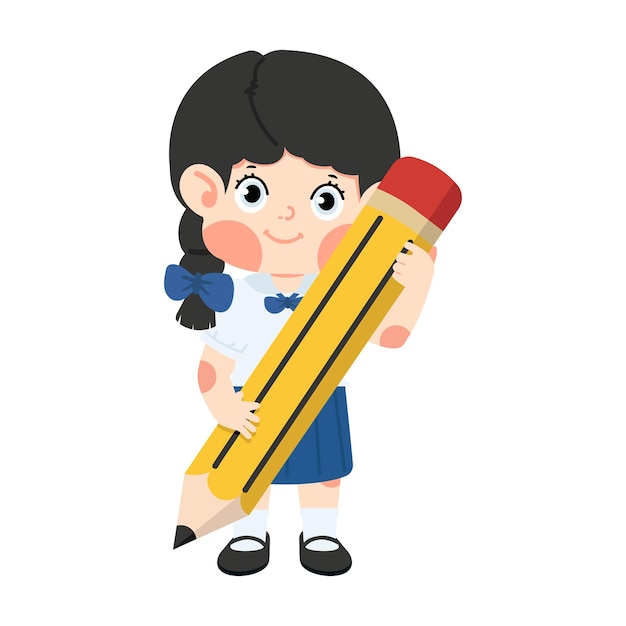 Niña de dibujos animados con un lápiz grande