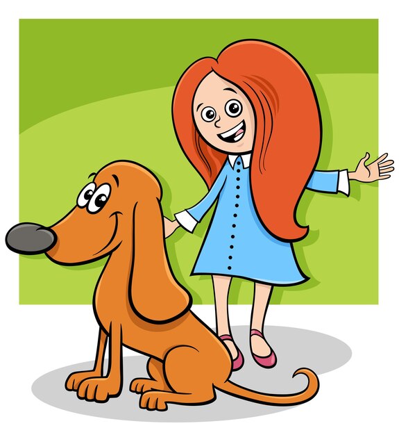 una niña de dibujos animados con un personaje gracioso de perro marrón