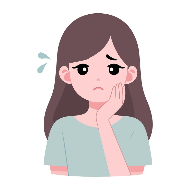 Vector niña de dibujos animados que sufre de dolor de dientes