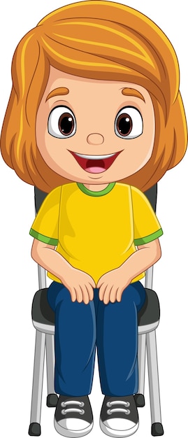 Niña de dibujos animados sentada en la silla