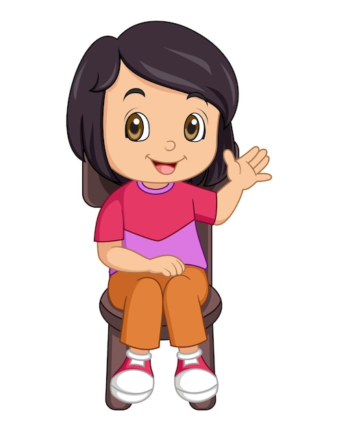 Niña de dibujos animados sentada en la silla