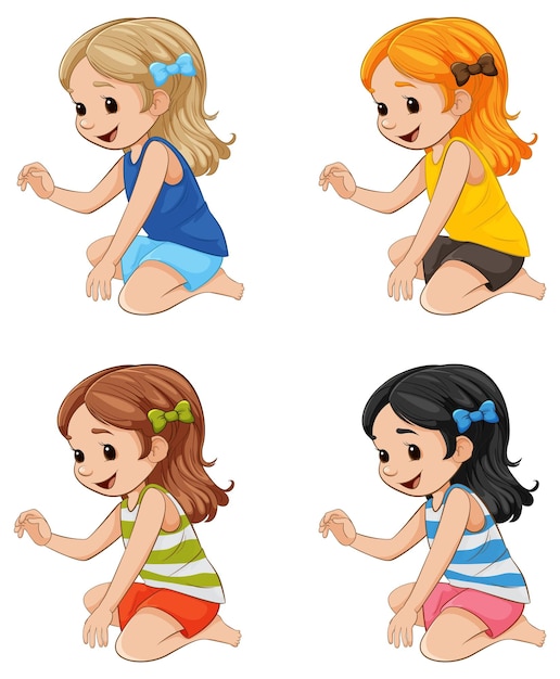 Niña de dibujos animados sonriente sentada en una ilustración vectorial