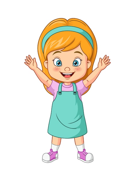 Niña de dibujos animados vestida agitando la mano