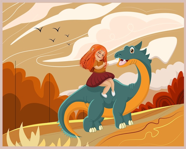 Vector niña en dinosaurio