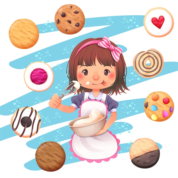 La niña de diseño de personajes y cookies vector