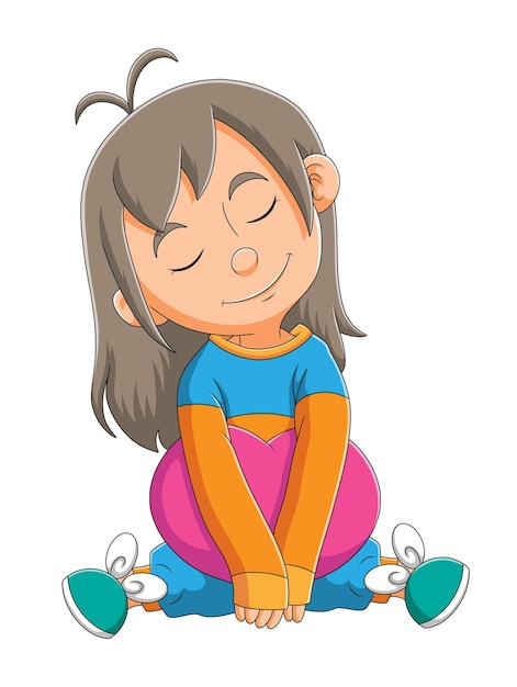 Vector la niña está durmiendo en la posición sentada de la ilustración.