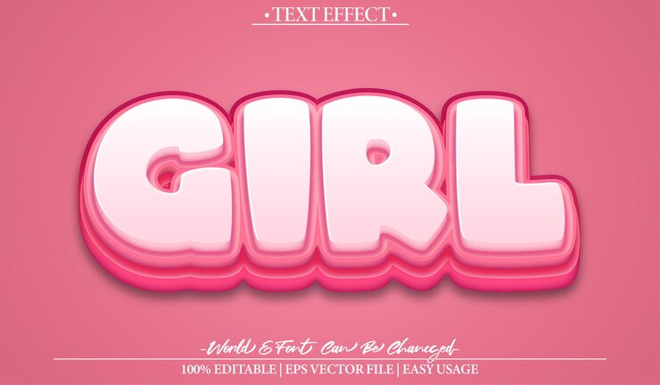 Vector niña efecto de texto vectorial editable alfabeto mujer rosa mujer joven