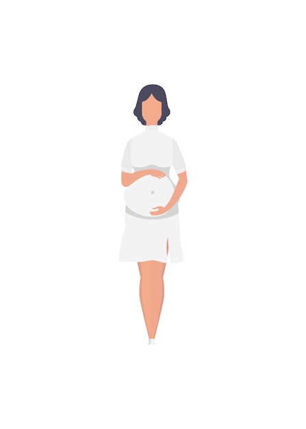 Niña embarazada en pleno crecimiento Embarazo feliz Aislado sobre fondo blanco Ilustración vectorial en estilo de dibujos animados