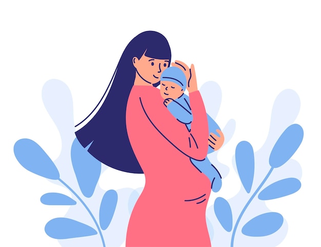 una niña embarazada sostiene a un bebé en sus brazos feliz maternidad día de la madre
