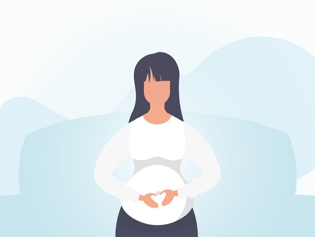 Vector una niña embarazada sostiene sus manos sobre su estómago banner en colores suaves vector
