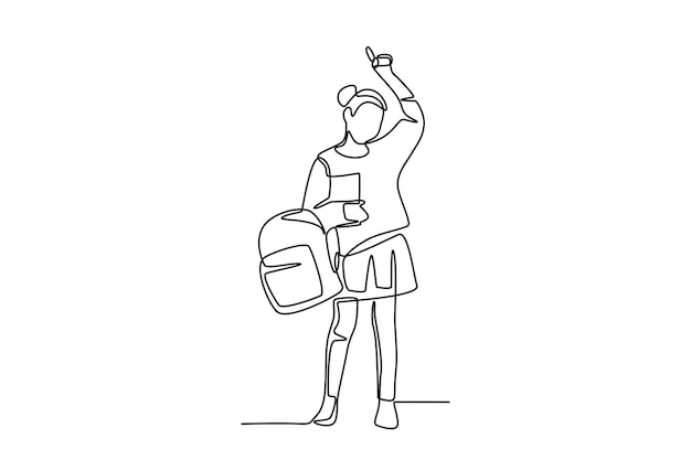 Niña emocionada levantando los brazos cuando regresa a la escuela Concepto de regreso a la escuela dibujo en línea