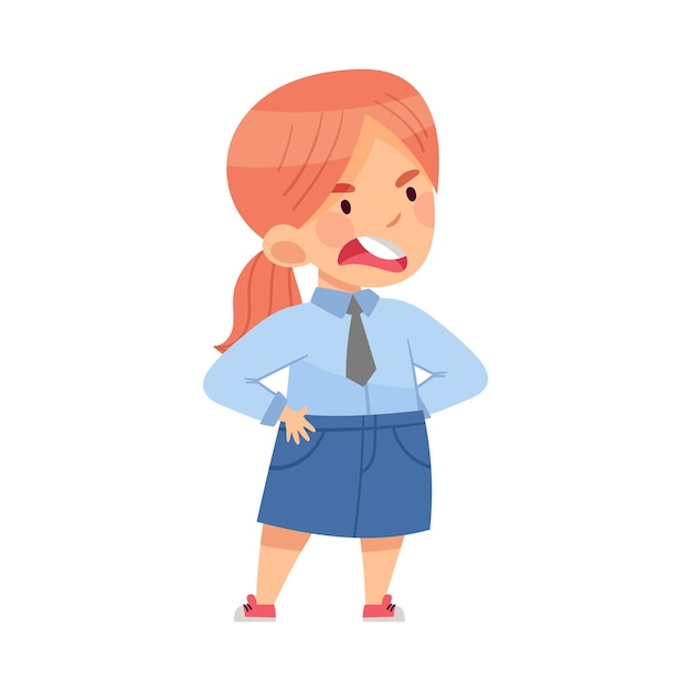 Niña enojada intimidando a alguien y abusando de la ilustración del vector débil