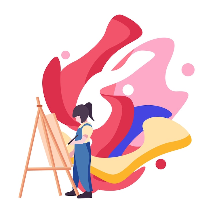 Vector niña de entrenamiento de arte dibujando una ilustración plana