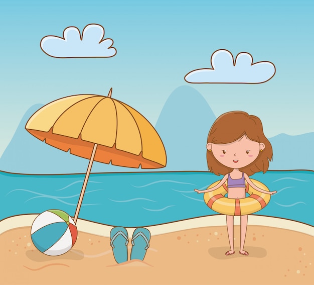 Niña en la escena de la playa