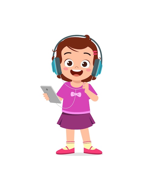 Niña escuchando música desde el teléfono inteligente