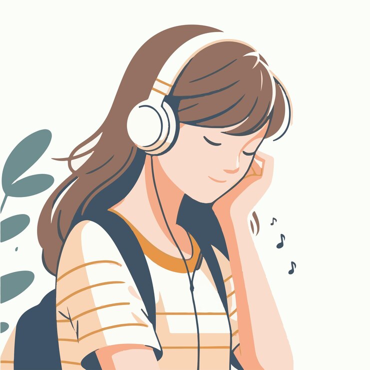Vector niña escuchando música