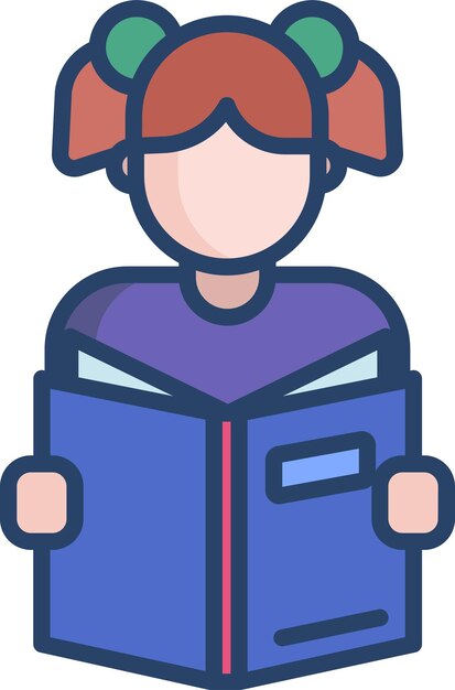 Niña de la escuela leyendo ilustración lineal en color