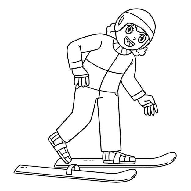 Niña de esquí que usa skiboards con coloración aislada