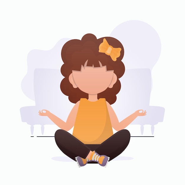 La niña está meditando Meditación infantil Ilustración vectorial en estilo de dibujos animados