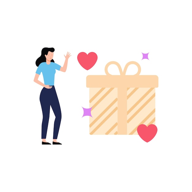 La niña está parada al lado de la caja de regalo.