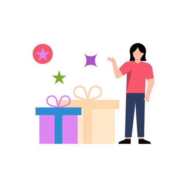 La niña está señalando la caja de regalo.