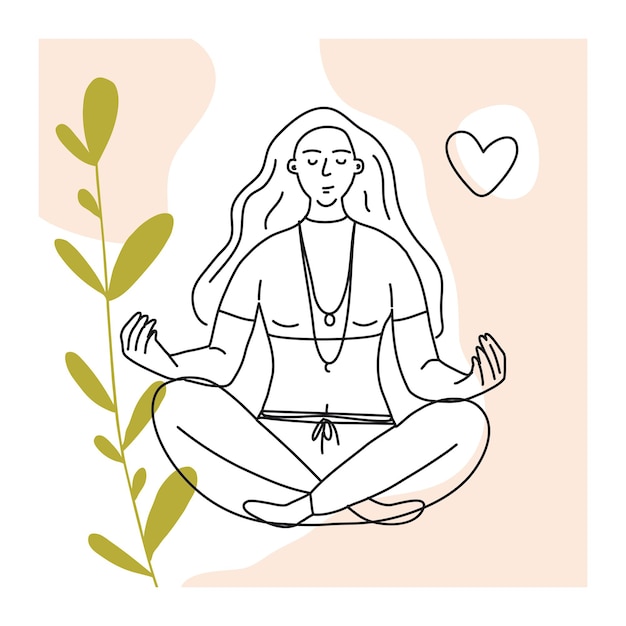 La niña está sentada en posición de loto y meditando Una mujer joven está haciendo yoga