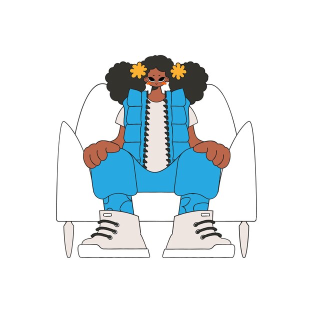 La niña está sentada en una silla, personaje de estilo Rentro.