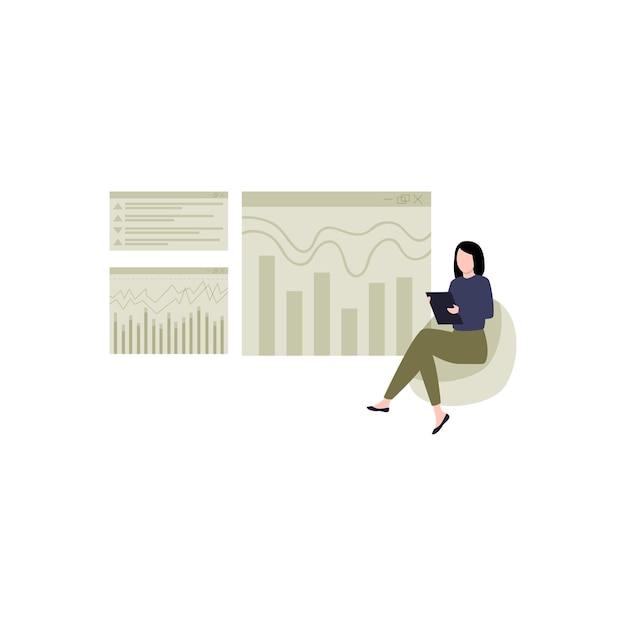 La niña está sentada y trabajando en una página web.