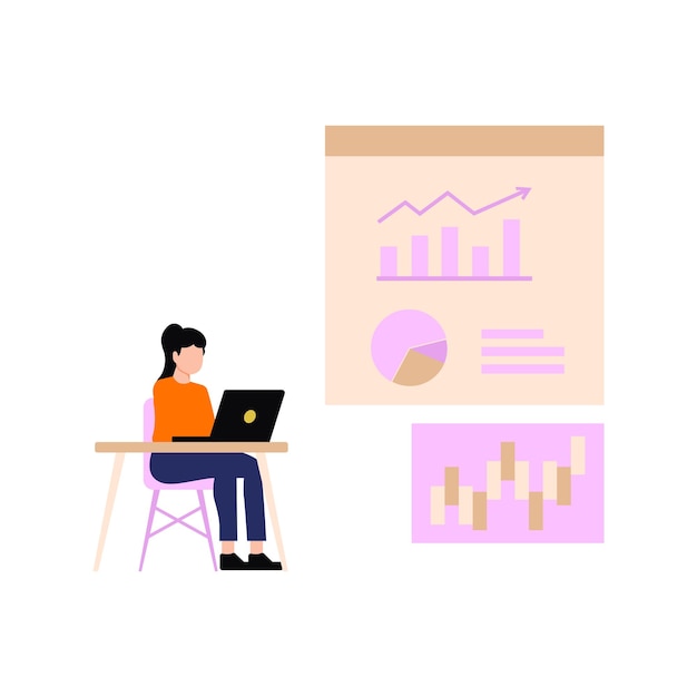 La niña está trabajando en un gráfico de negocios.