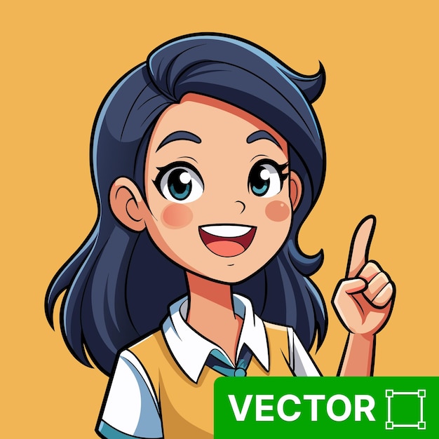 Vector niña estudiante de dedo hacia arriba