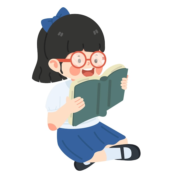 Niña estudiante sentada leyendo un libro