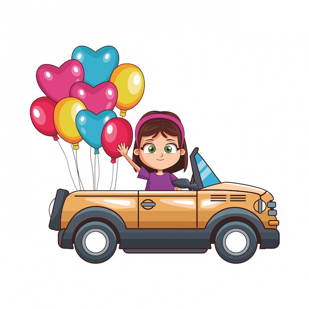 Niña feliz conduciendo coche