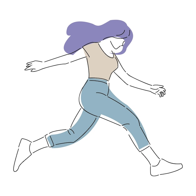 Niña feliz de correr para una buena salud UI línea ilustración vectorial plana en fondo blanco