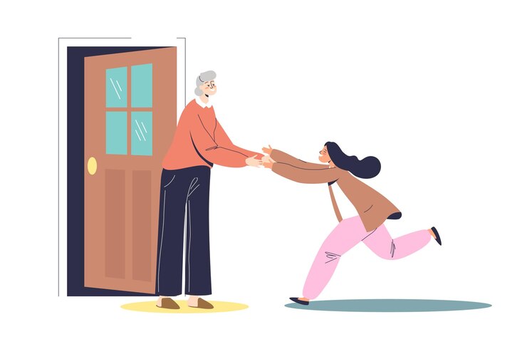 Vector niña feliz corriendo a la abuela