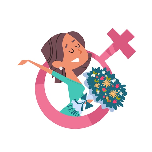 niña feliz sosteniendo ramo día de la mujer 8 de marzo celebración navideña concepto banner flyer o tarjeta de felicitación retrato ilustración