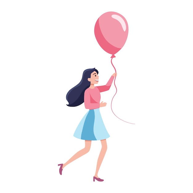 Una niña feliz sostiene un globo Ilustración plana sobre un fondo blanco