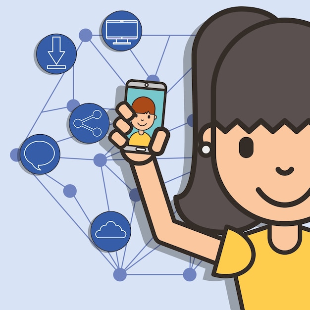 niña feliz con teléfono inteligente en la mano niño hablar redes sociales
