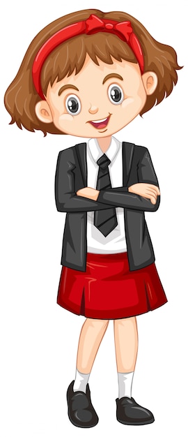 Una niña feliz en uniforme escolar