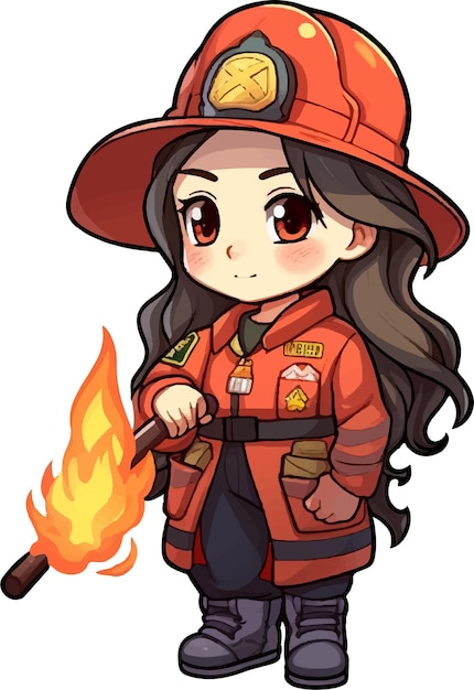 Vector una niña feliz vestida de bomberos