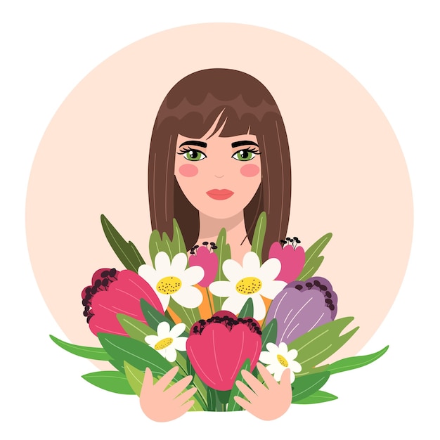 Vector niña con flores ilustración de avatar femenino de primavera