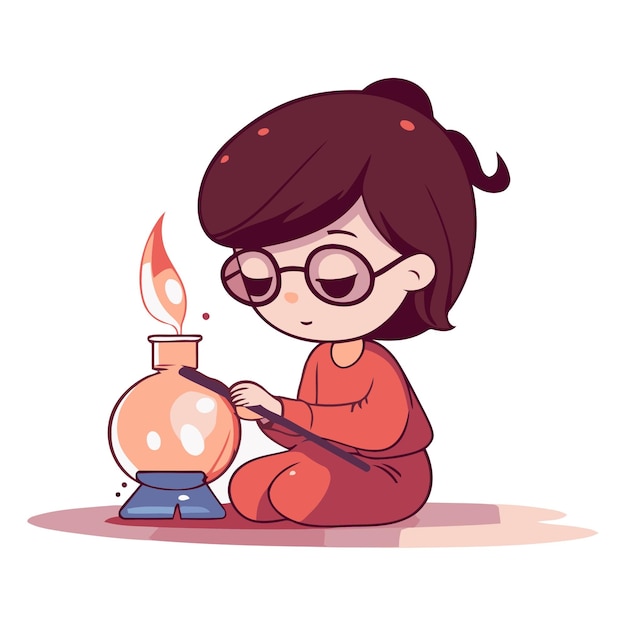 Niña con gafas sentada y sosteniendo una vela encendida