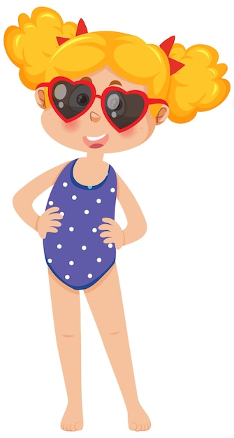 Vector niña con gafas de sol en tema de verano