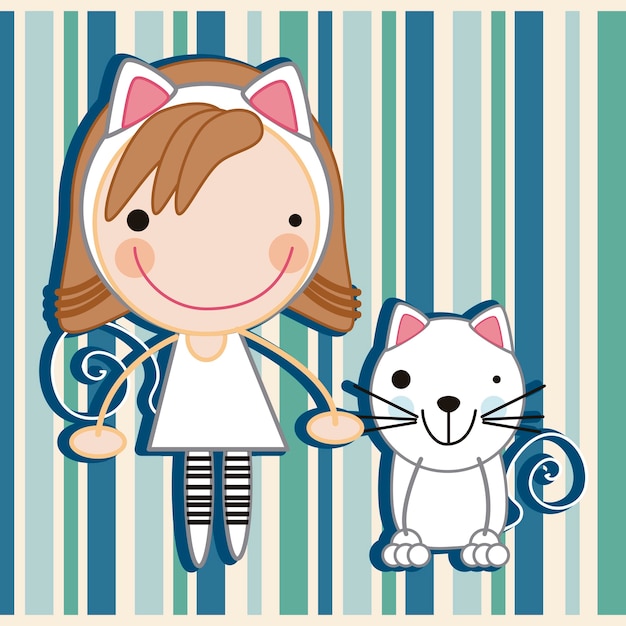 Vector niña con gato