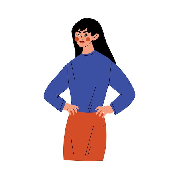 Niña gestando con las manos en la cintura Mujer joven haciendo una ilustración vectorial de gestos negativos