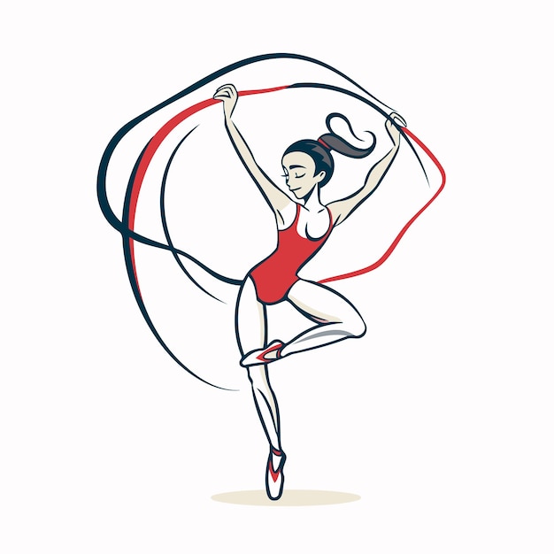 Vector niña gimnasta con una ilustración vectorial de boceto de salto de cuerda