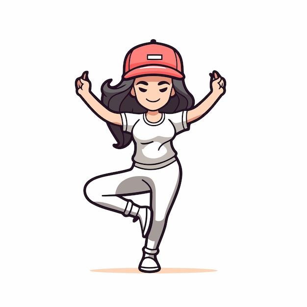 Vector niña con gorra de béisbol y camiseta blanca ilustración vectorial