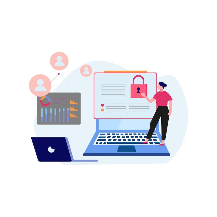 Vector la niña guardó los datos de la computadora portátil.