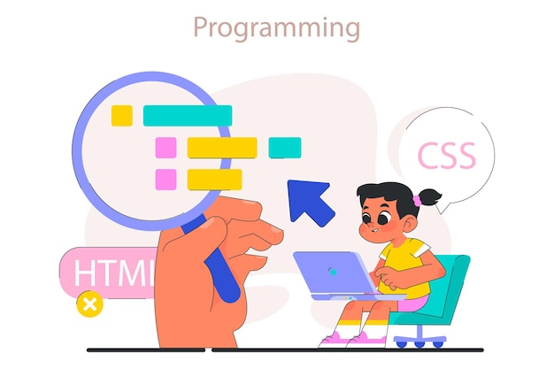 La niña hace programación Informática Tecnologías de juegos AI