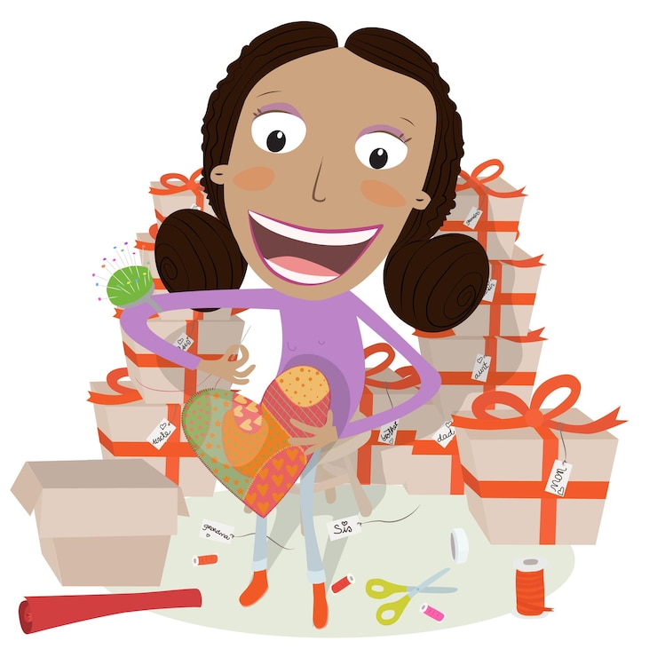 Vector niña haciendo un corazón hecho a mano regalo de navidad para dar a la familia un amigo ilustración vectorial