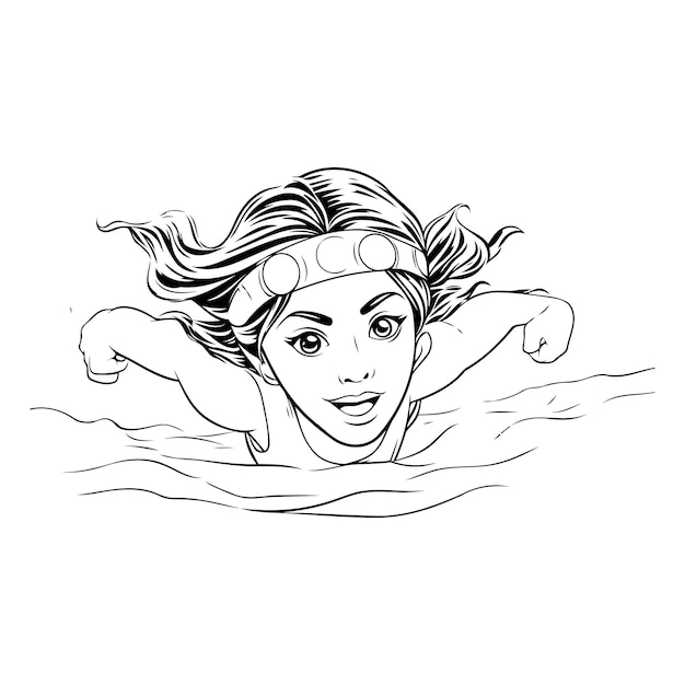 Niña hermosa en el agua Ilustración vectorial de una niña en el agua